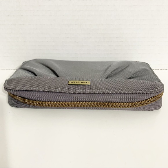Travelon Gray and Purple RFID Blocking Zip Around Pleated Detail Wallet Organize - Picture 7 of 12